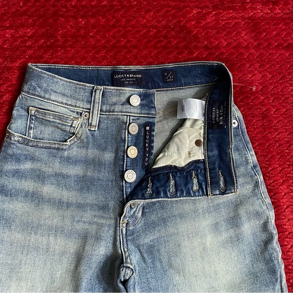 LUCKY BRAND Bridgette high rise lantern dark wash exposed button skinny jeans 4 - Picture 8 of 12